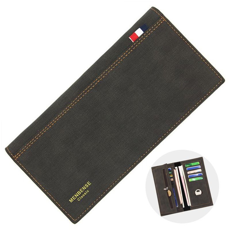 Men's Long Bifold PU Leather Wallet, Fabric-Textured Business Card Case with Zipper Coin Pocket, Multi-Card Slot Suit Pocket Purse for Daily Work and Travel (Black) - Image 1