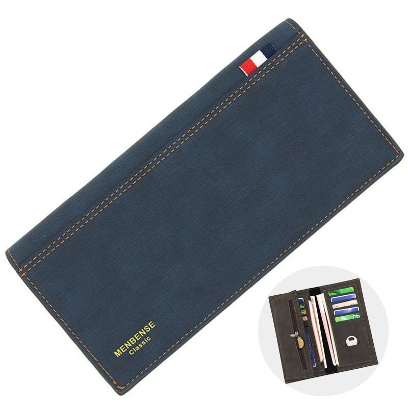 Men's Long Bifold PU Leather Wallet, Fabric-Textured Business Card Case with Zipper Coin Pocket, Multi-Card Slot Suit Pocket Purse for Daily Work and Travel (Blue) - Image 1