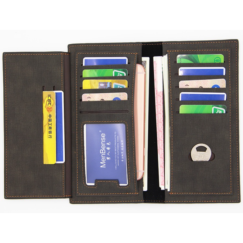 Men's Long Bifold PU Leather Wallet, Fabric-Textured Business Card Case with Zipper Coin Pocket, Multi-Card Slot Suit Pocket Purse for Daily Work and Travel (Blue) - Image 4