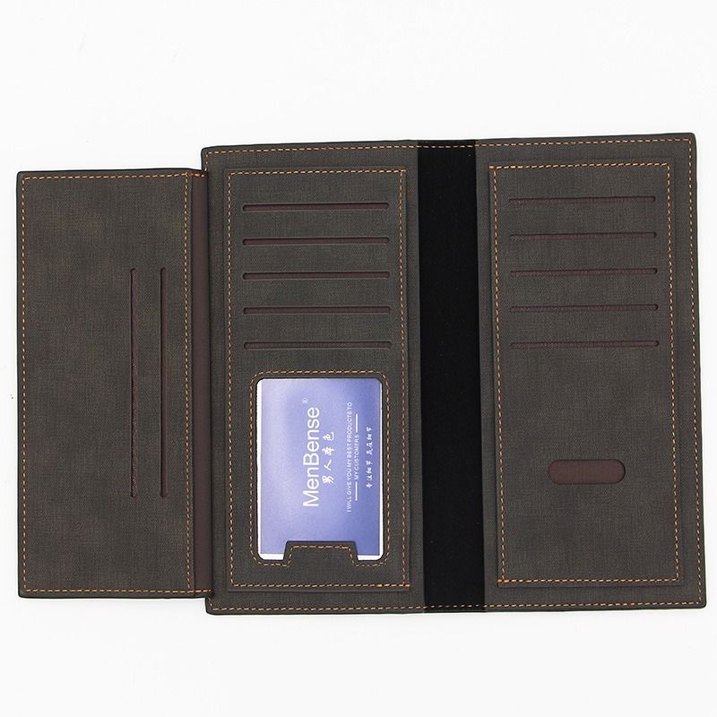 Men's Long Bifold PU Leather Wallet, Fabric-Textured Business Card Case with Zipper Coin Pocket, Multi-Card Slot Suit Pocket Purse for Daily Work and Travel (Dark Brown) - Image 2