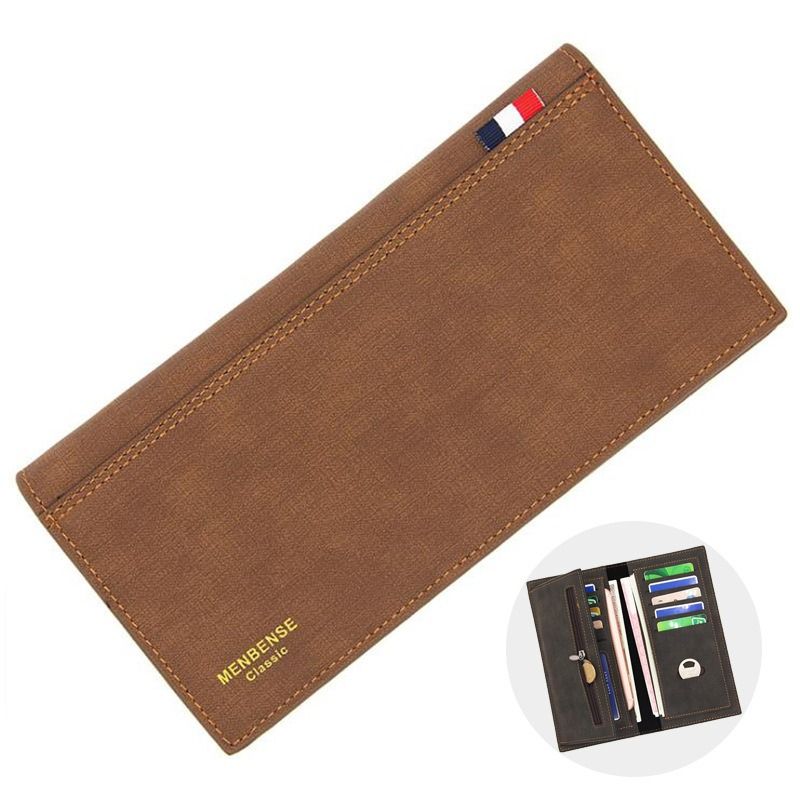 Men's Long Bifold PU Leather Wallet, Fabric-Textured Business Card Case with Zipper Coin Pocket, Multi-Card Slot Suit Pocket Purse for Daily Work and Travel (Brown) - Image 1