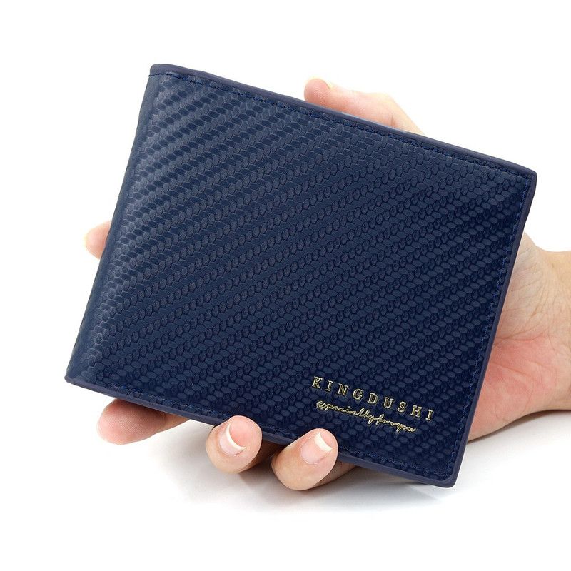 Men's Short Bifold Carbon Fiber Texture PU Wallet, Multi-Card Slot Purse with Zipper Coin Pocket & ID Photo Window for Daily Use (Blue) - Image 1