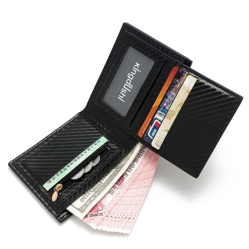 Men's Short Bifold Carbon Fiber Texture PU Wallet, Multi-Card Slot Purse with Zipper Coin Pocket & ID Photo Window for Daily Use (Blue) - Image 3