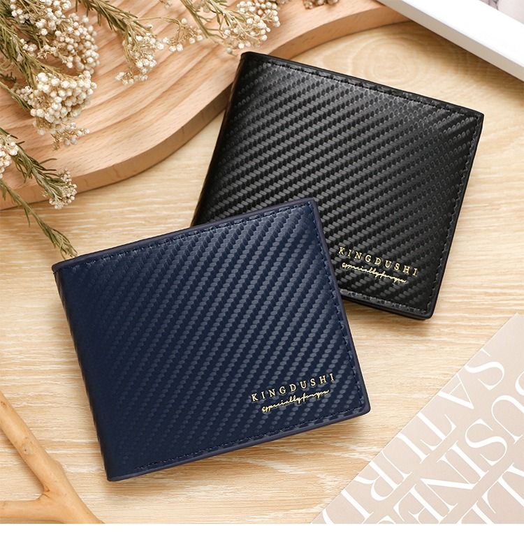 Men's Short Bifold Carbon Fiber Texture PU Wallet, Multi-Card Slot Purse with Zipper Coin Pocket & ID Photo Window for Daily Use (Blue) - Image 6