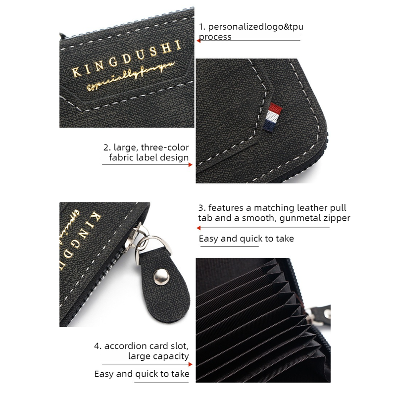 Matte PU Accordion Card Holder Wallet, Zip-Around Coin Purse with Extra Front Card Slot, Multi-Slot Credit Card Case for Men and Women (Black) - Image 2
