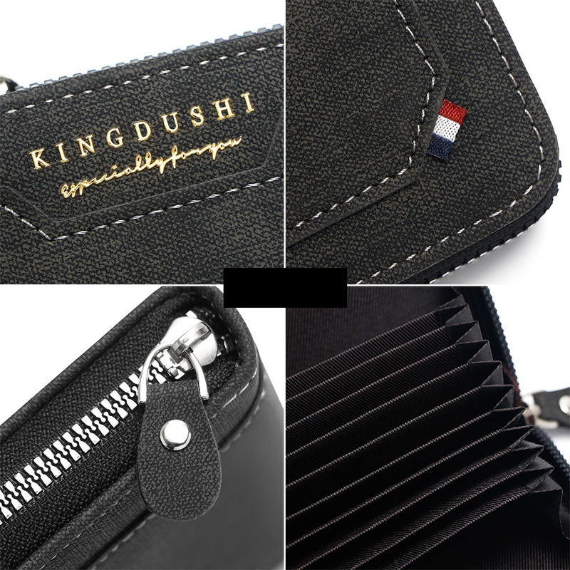 Matte PU Accordion Card Holder Wallet, Zip-Around Coin Purse with Extra Front Card Slot, Multi-Slot Credit Card Case for Men and Women (Black) - Image 3