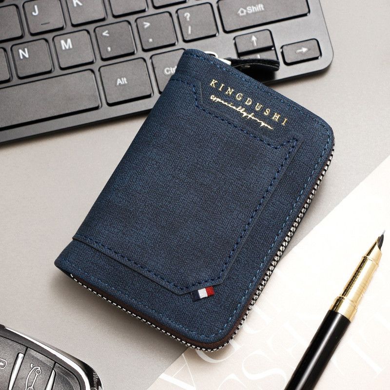 Matte PU Accordion Card Holder Wallet, Zip-Around Coin Purse with Extra Front Card Slot, Multi-Slot Credit Card Case for Men and Women (Blue) - Image 1