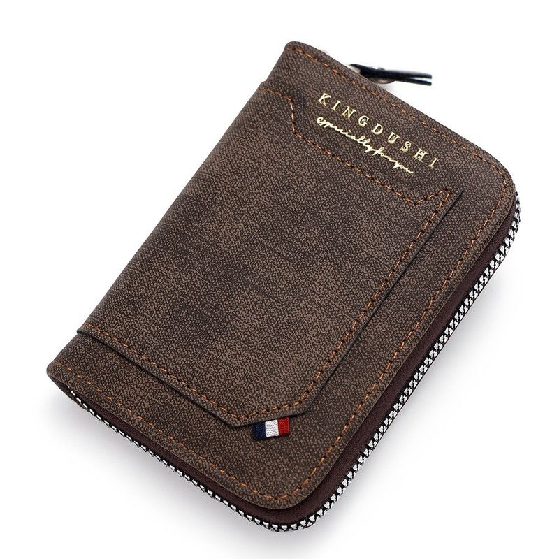 Matte PU Accordion Card Holder Wallet, Zip-Around Coin Purse with Extra Front Card Slot, Multi-Slot Credit Card Case for Men and Women (Dark Brown) - Image 1