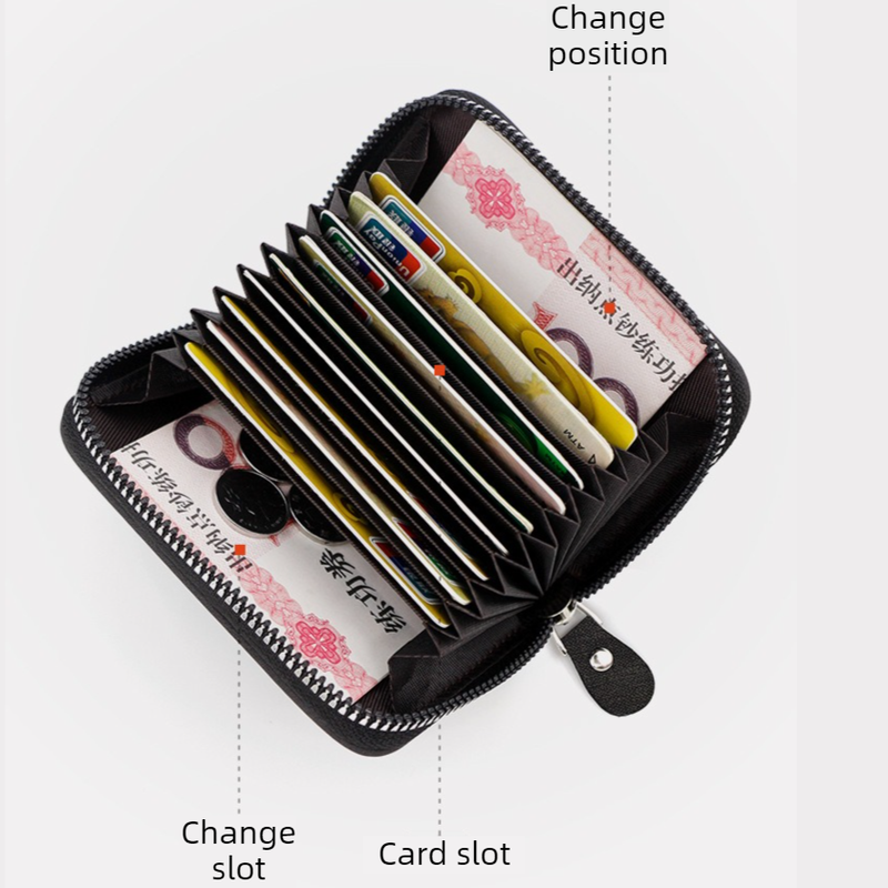 Matte PU Accordion Card Holder Wallet, Zip-Around Coin Purse with Extra Front Card Slot, Multi-Slot Credit Card Case for Men and Women (Dark Brown) - Image 4
