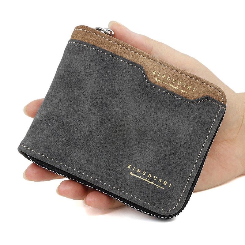 Men's Tri-fold Zip-Around Wallet, PU Leather Purse with Snap Coin Pocket & ID Photo Slot, Multi-Card Slots Business Casual Short Billfold (Black) - Image 1