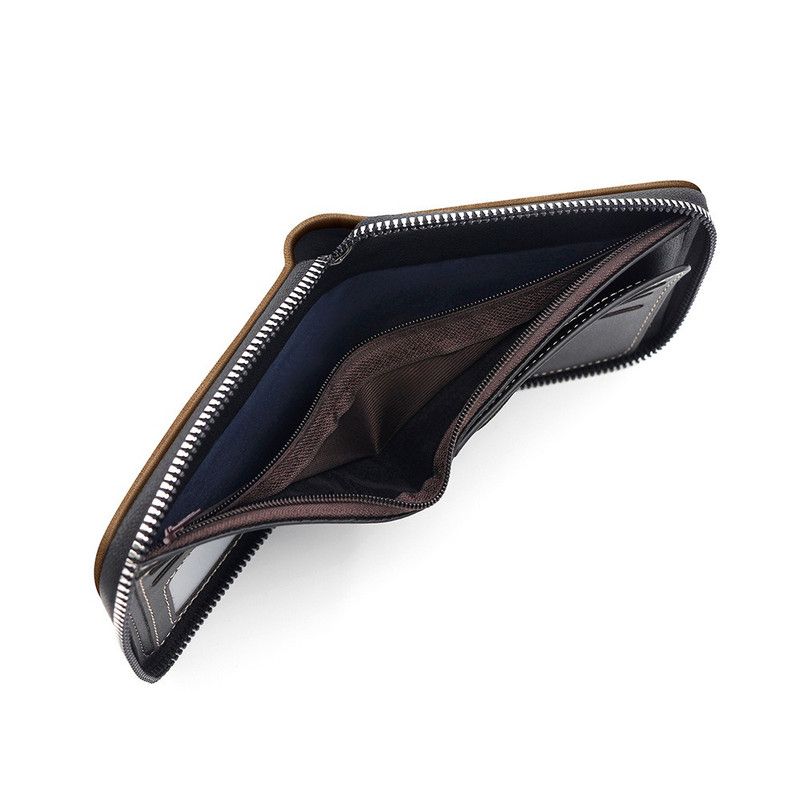 Men's Tri-fold Zip-Around Wallet, PU Leather Purse with Snap Coin Pocket & ID Photo Slot, Multi-Card Slots Business Casual Short Billfold (Black) - Image 3