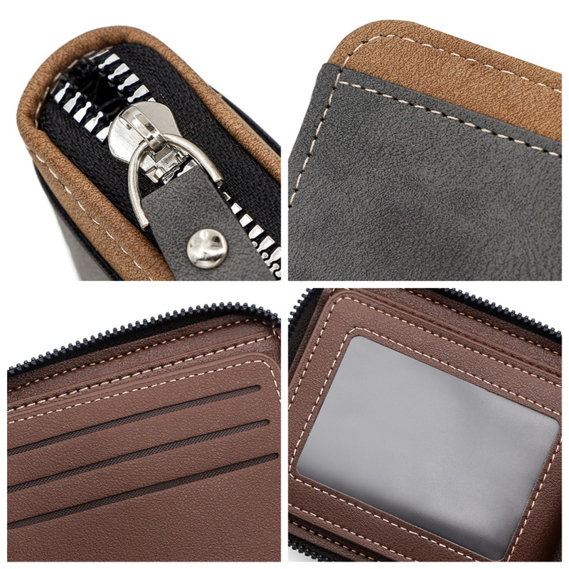 Men's Tri-fold Zip-Around Wallet, PU Leather Purse with Snap Coin Pocket & ID Photo Slot, Multi-Card Slots Business Casual Short Billfold (Black) - Image 4