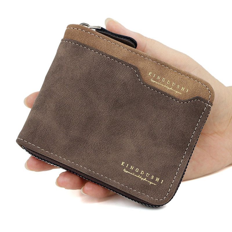 Men's Tri-fold Zip-Around Wallet, PU Leather Purse with Snap Coin Pocket & ID Photo Slot, Multi-Card Slots Business Casual Short Billfold (Dark Brown) - Image 1
