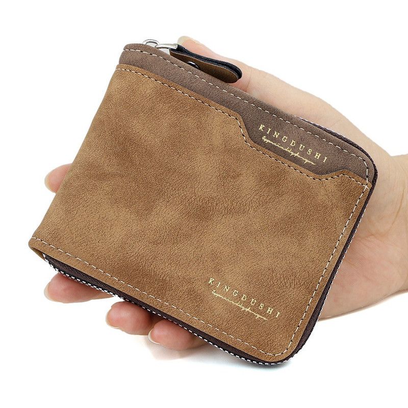 Men's Tri-fold Zip-Around Wallet, PU Leather Purse with Snap Coin Pocket & ID Photo Slot, Multi-Card Slots Business Casual Short Billfold (Brown) - Image 1