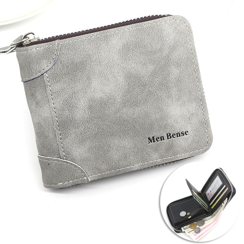 Vintage Matte PU Leather Zip-Around Bifold Wallet for Men, Multi-Card Slot Coin Purse with ID Window, Casual Short Billfold Purse (Dark Gray) - Image 1