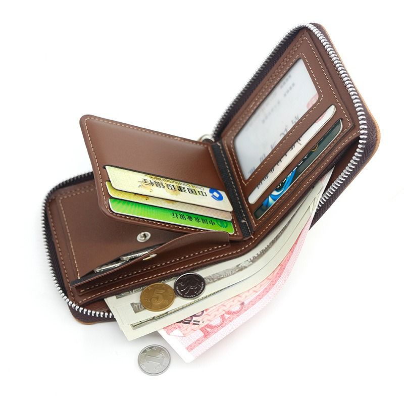 Vintage Matte PU Leather Zip-Around Bifold Wallet for Men, Multi-Card Slot Coin Purse with ID Window, Casual Short Billfold Purse (Dark Gray) - Image 3