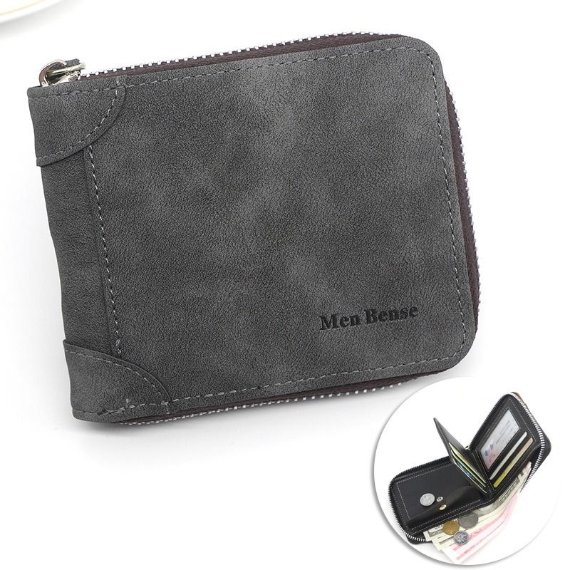 Vintage Matte PU Leather Zip-Around Bifold Wallet for Men, Multi-Card Slot Coin Purse with ID Window, Casual Short Billfold Purse (Blue) - Image 1