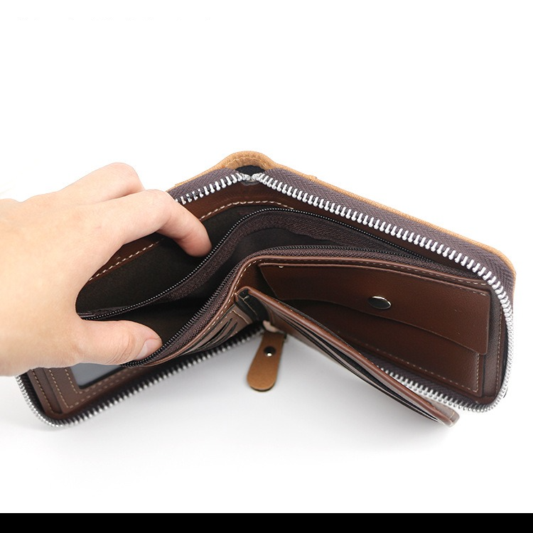 Vintage Matte PU Leather Zip-Around Bifold Wallet for Men, Multi-Card Slot Coin Purse with ID Window, Casual Short Billfold Purse (Blue) - Image 4