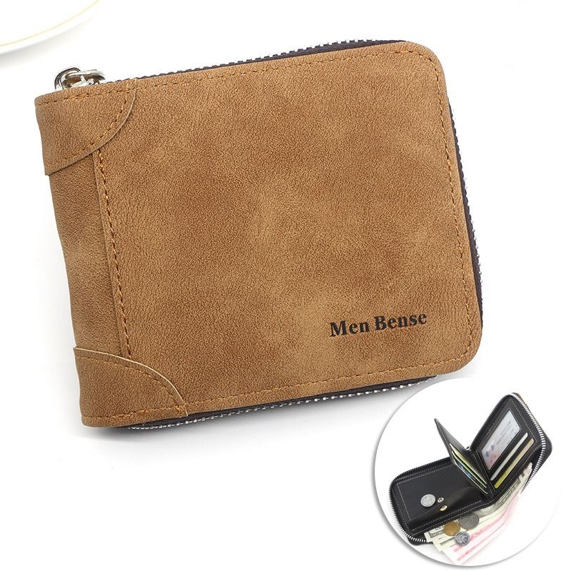 Vintage Matte PU Leather Zip-Around Bifold Wallet for Men, Multi-Card Slot Coin Purse with ID Window, Casual Short Billfold Purse (Brown) - Image 1