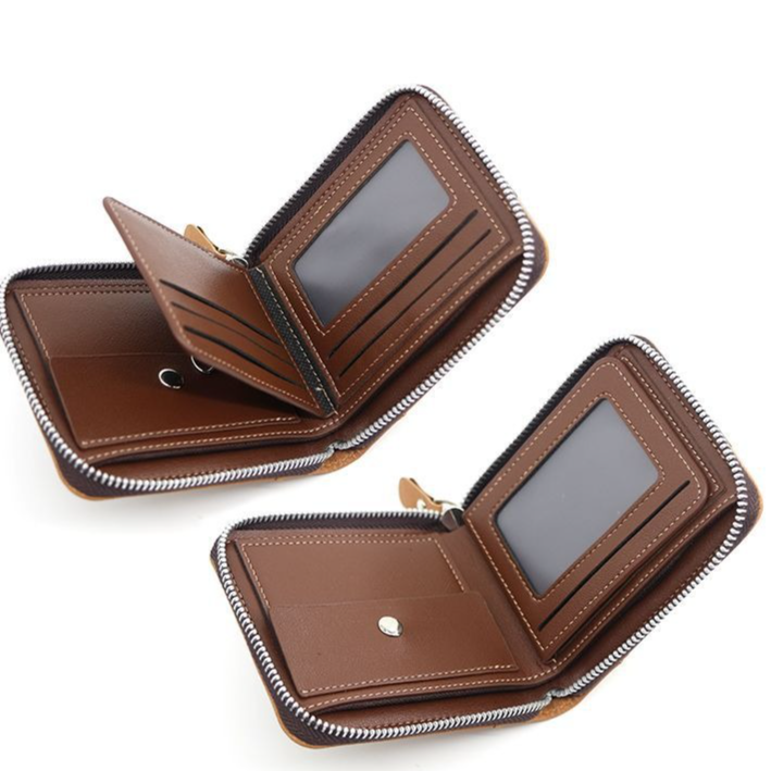 Vintage Matte PU Leather Zip-Around Bifold Wallet for Men, Multi-Card Slot Coin Purse with ID Window, Casual Short Billfold Purse (Brown) - Image 2