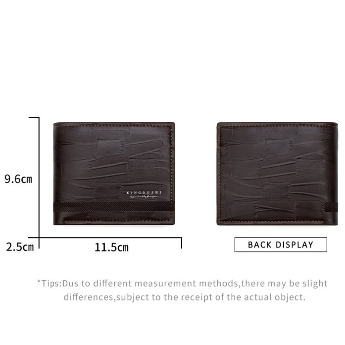 Men's Bifold Embossed PU Wallet, Multi-Card Slots, Dual-Zipper Coin Pocket with ID Window, Business Casual Short Billfold (Black) - Image 5