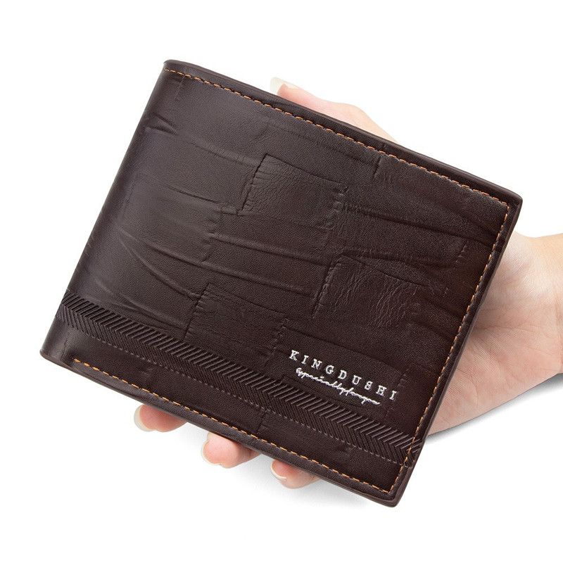Men's Bifold Embossed PU Wallet, Multi-Card Slots, Dual-Zipper Coin Purse with ID Window, Business Casual Short Billfold (Dark Brown) - Image 1