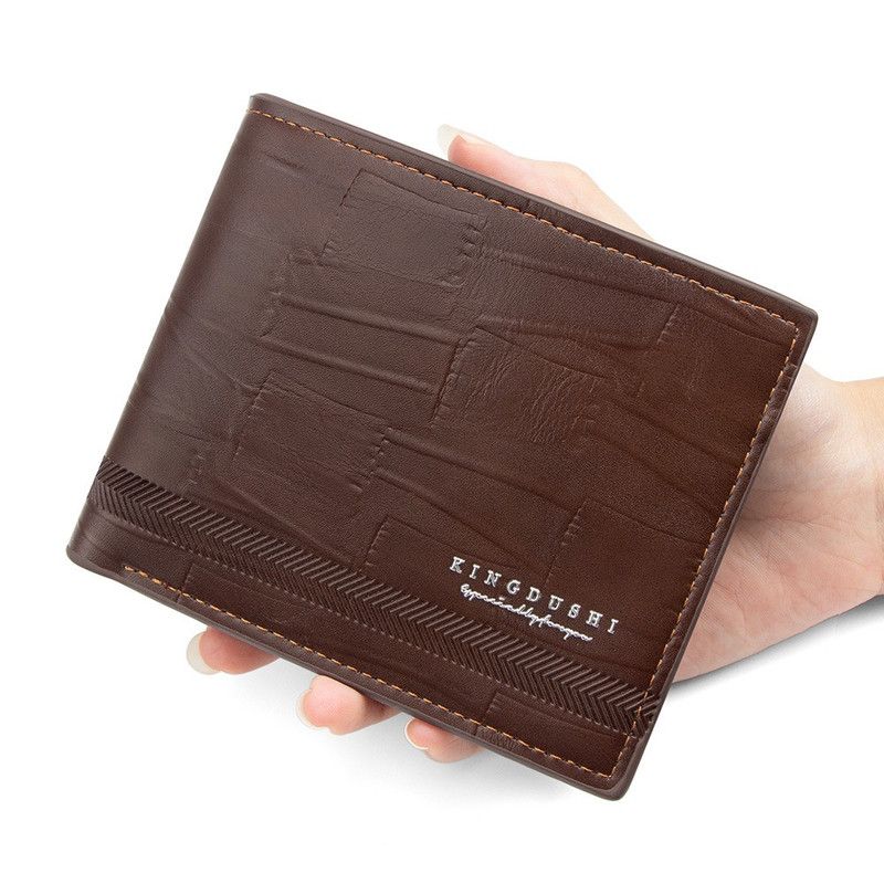 Men's Bifold Embossed PU Wallet, Multi-Card Slots, Dual-Zipper Coin Pocket with ID Window, Business Casual Short Billfold (Brown) - Image 1