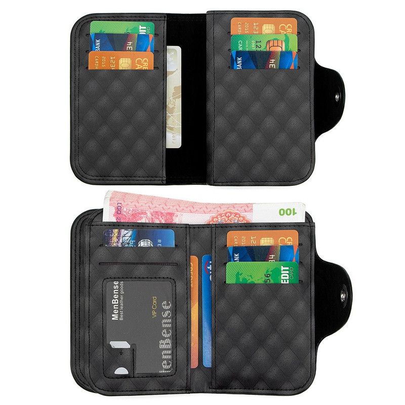 Vintage Patchwork Snap-Closure Vertical Wallet for Men, PU Leather Wallet with 13 Card Slots, Zippered Coin Pocket, and ID Window (Black) - Image 2