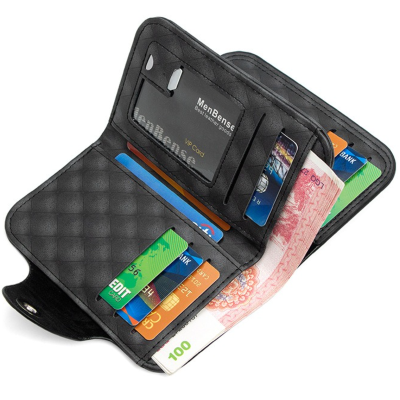 Vintage Patchwork Snap-Closure Vertical Wallet for Men, PU Leather Wallet with 13 Card Slots, Zippered Coin Pocket, and ID Window (Dark Brown) - Image 4