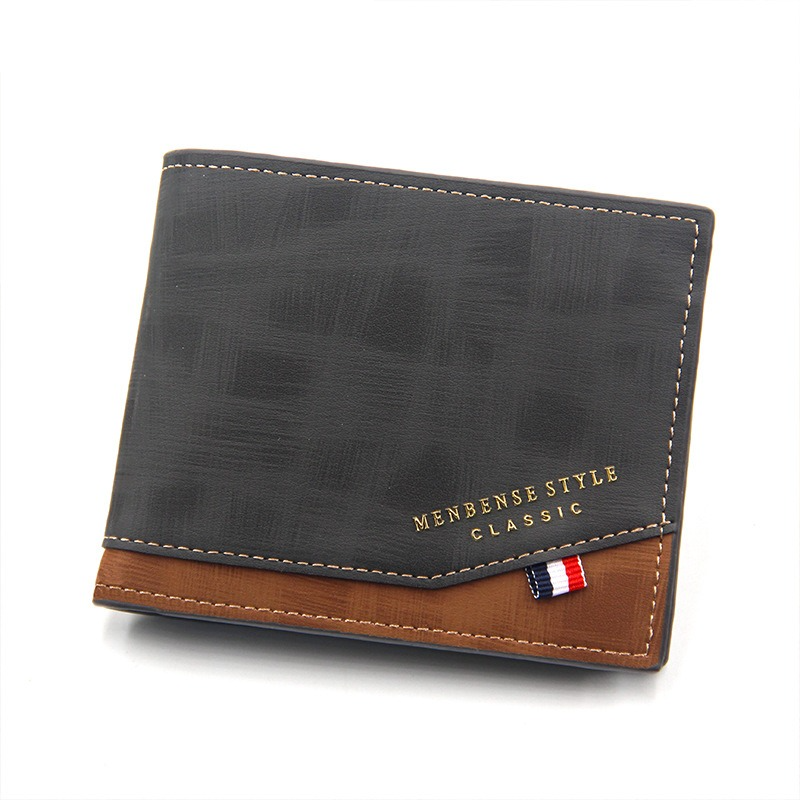 British-Style Two-Tone Bifold Wallet for Men, Matte Printed PU Leather Wallet with Zip Coin Pocket, Multiple Card Slots, and ID Photo Window (Black) - Image 1