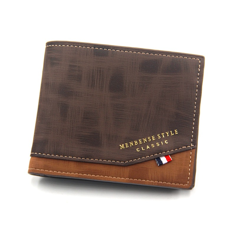 British-Style Two-Tone Bifold Wallet for Men, Matte Printed PU Leather Wallet with Zip Coin Pocket, Multiple Card Slots & ID Photo Window (Dark Brown) - Image 1