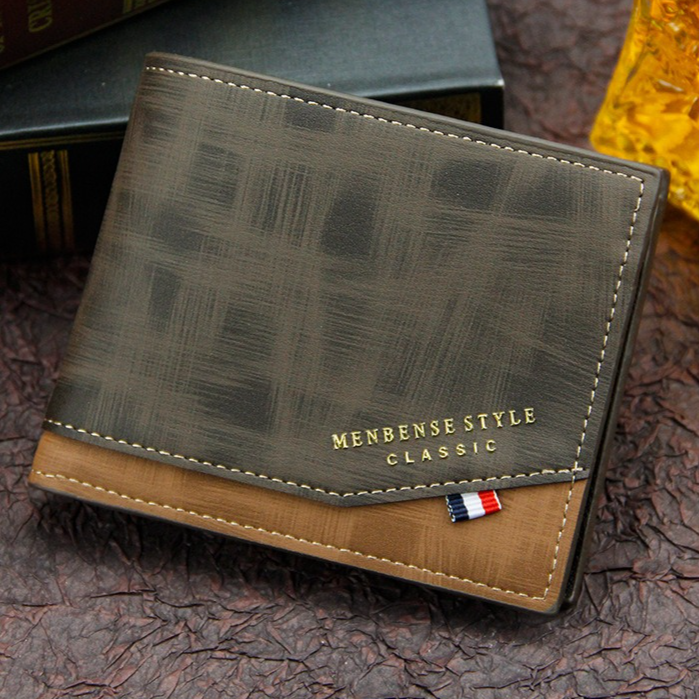 British-Style Two-Tone Bifold Wallet for Men, Matte Printed PU Leather Wallet with Zip Coin Pocket, Multiple Card Slots & ID Photo Window (Dark Brown) - Image 6