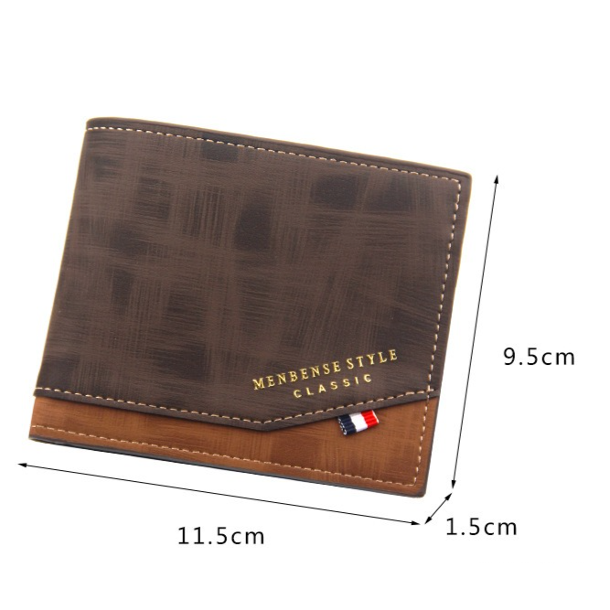 British-Style Two-Tone Bifold Wallet for Men, Matte Printed PU Leather Wallet with Zip Coin Pocket, Multiple Card Slots & ID Photo Window (Dark Brown) - Image 8