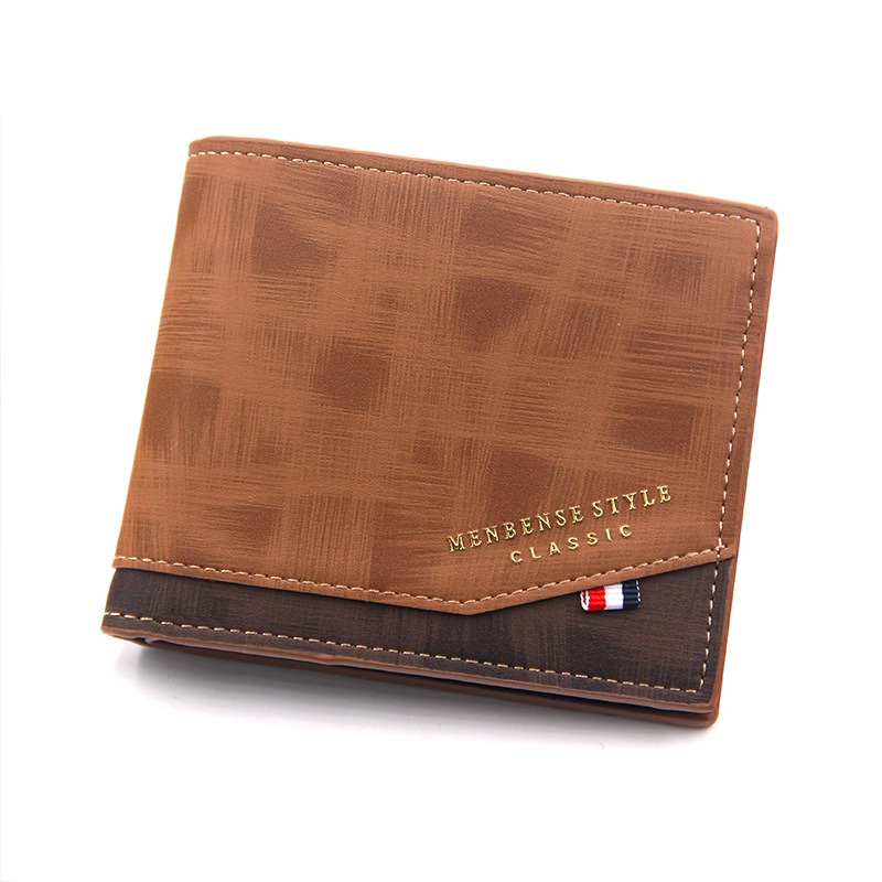 British-Style Two-Tone Bifold Wallet for Men, Matte Printed PU Leather Wallet with Zip Coin Pocket, Multiple Card Slots & ID Photo Window (Brown) - Image 1