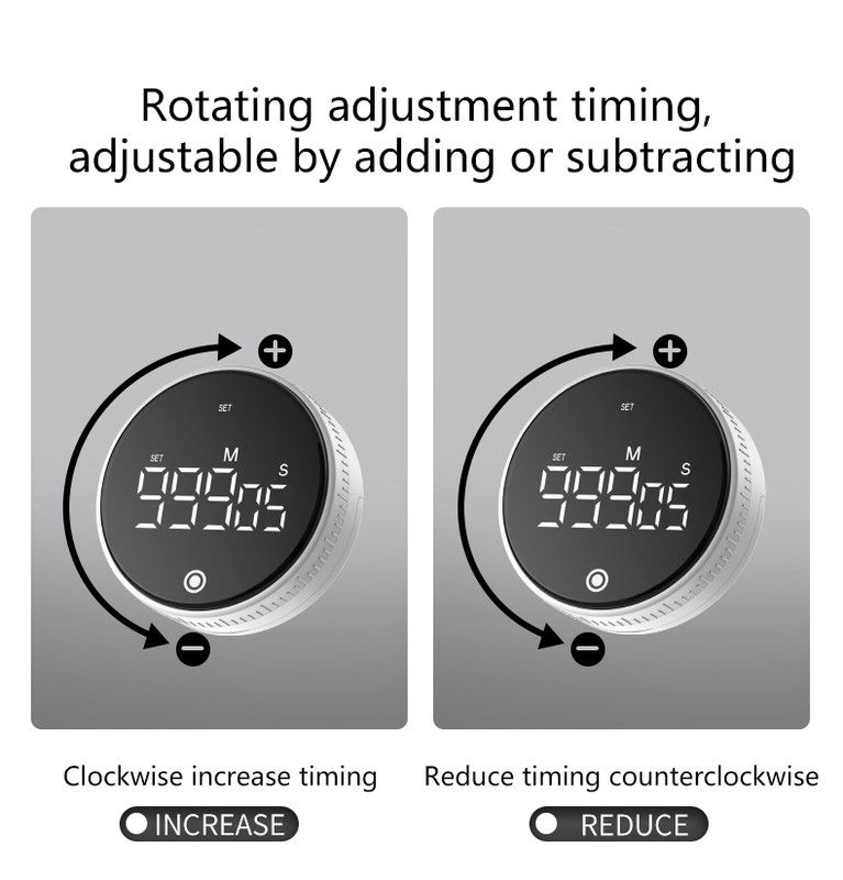Rotating Digital Kitchen Timer, 999-Minute LED Display Timer with Magnetic Back & Stand, Type-C, for Studying and Exercising—Black - Image 3