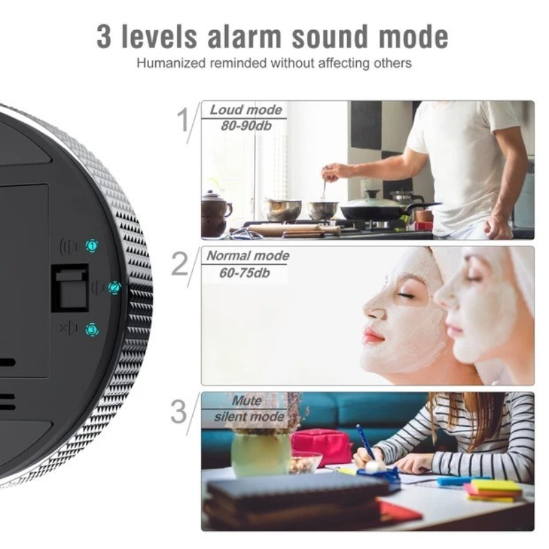 Rotating Magnetic Digital Timer, LCD Display Kitchen Timer with 3 Volume Levels, for Cooking, Studying, and Office Use—Black - Image 2