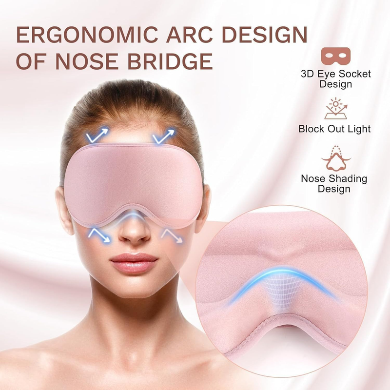 3D Deep Contoured Memory Foam Sleep Eye Mask, Full Light Blocking, Breathable Eye Cover for Travel, Naps, and Nighttime Sleep—Black - Image 3