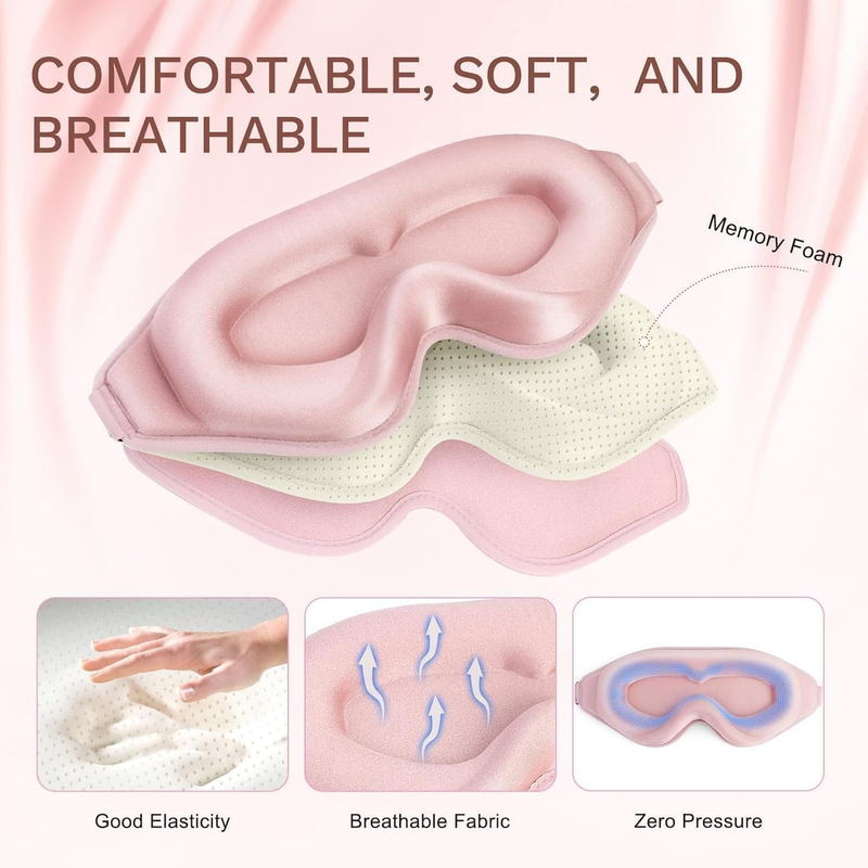3D Deep Contoured Memory Foam Sleep Eye Mask, Full Light Blocking, Breathable Eye Cover for Travel, Naps, and Nighttime Sleep—Gray - Image 2