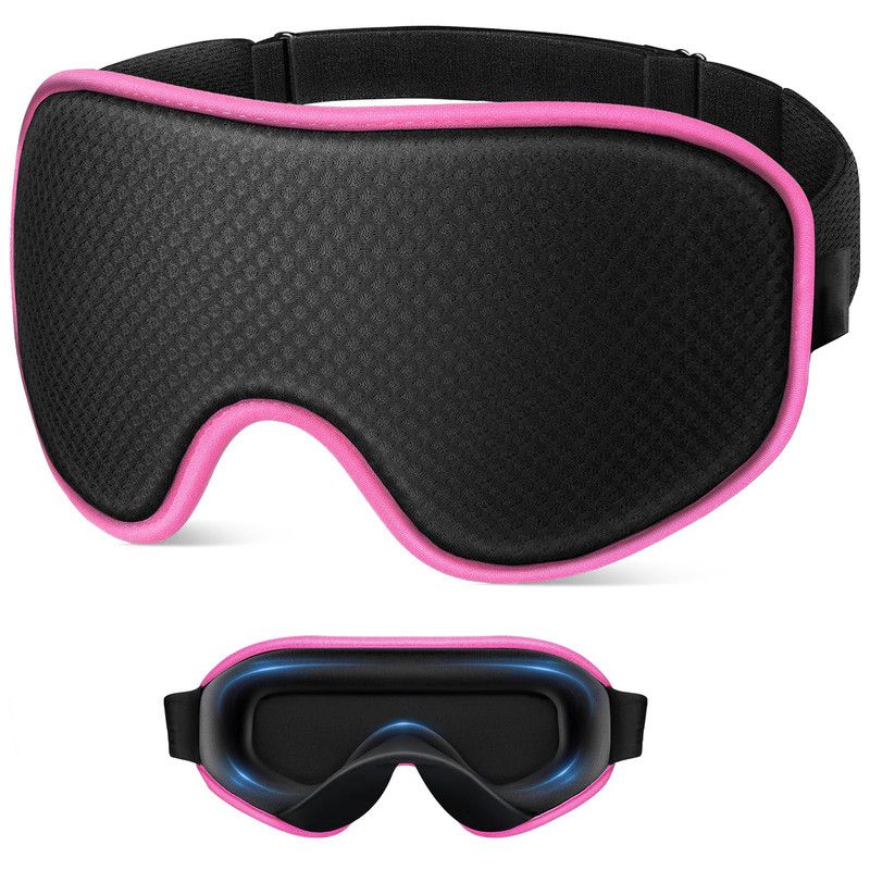 3D Contoured Memory Foam Sleep Eye Mask, Zero Pressure Breathable Mesh Eye Cover with Adjustable Strap for Travel, Naps, and Night Sleep - Red - Image 1