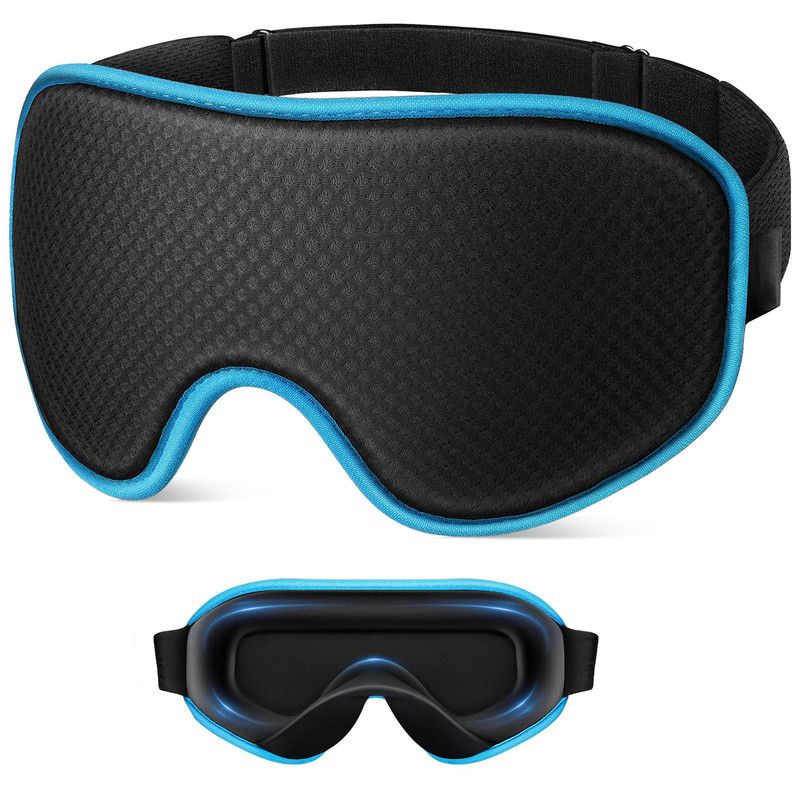 3D Contoured Memory Foam Sleep Eye Mask, Zero-Pressure Breathable Mesh Eye Cover with Adjustable Strap for Travel, Naps, and Nighttime Sleep—Blue - Image 1