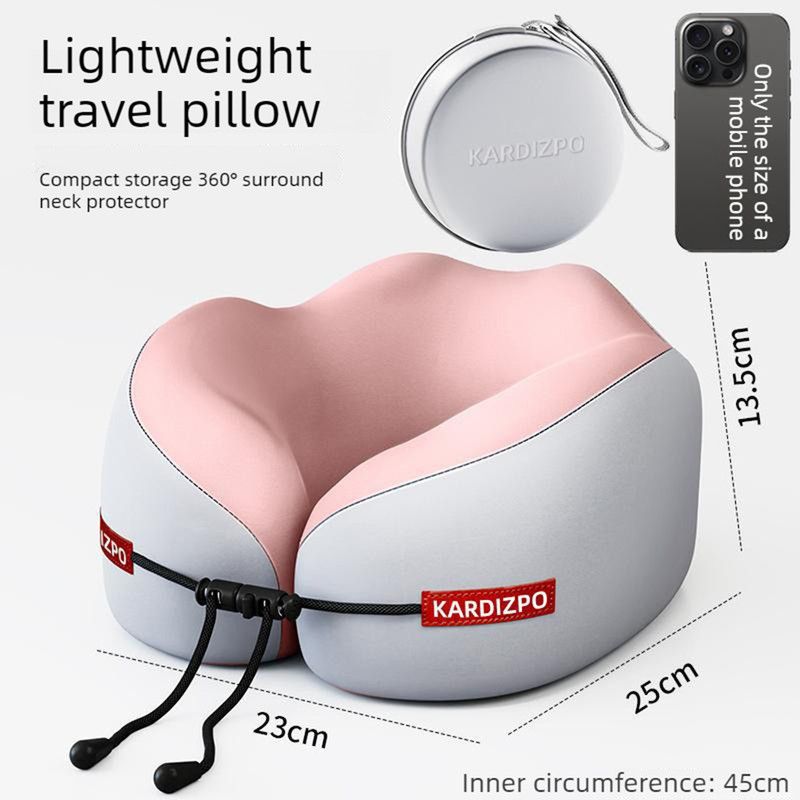 Portable Memory Foam U-Shaped Neck Pillow, Ergonomic 360° Support Adjustable Travel Pillow with Storage Case for Airplane, Car, Office - Pink - Image 1