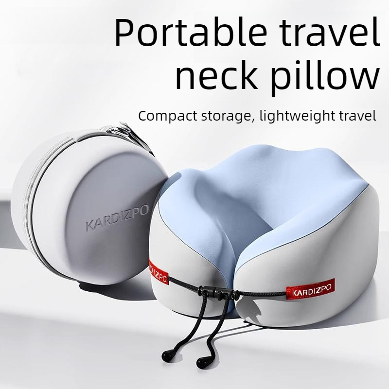 Portable Memory Foam U-Shaped Neck Pillow, Ergonomic 360° Support Adjustable Travel Pillow with Storage Case for Airplane, Car, Office - Pink - Image 2