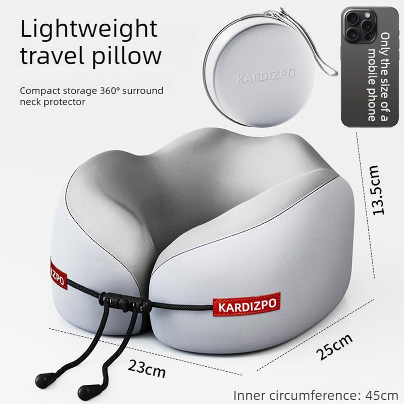 Portable Memory Foam U-Shaped Neck Pillow, Ergonomic 360° Support Adjustable Travel Pillow with Storage Case for Airplane, Car, Office - Gray - Image 1