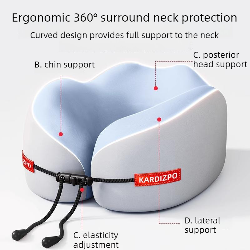 Portable Memory Foam U-Shaped Neck Pillow, Ergonomic 360° Support Adjustable Travel Pillow with Storage Case for Airplane, Car, Office - Gray - Image 3