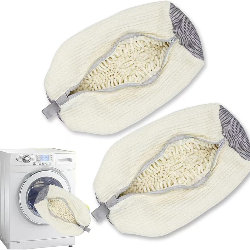 2-Pack Washing Machine Shoe Wash Bags, Thick Chenille Lining Anti-Deformation Laundry Bags with Durable Zippers for Sneakers and Canvas Shoes - White - Image 1