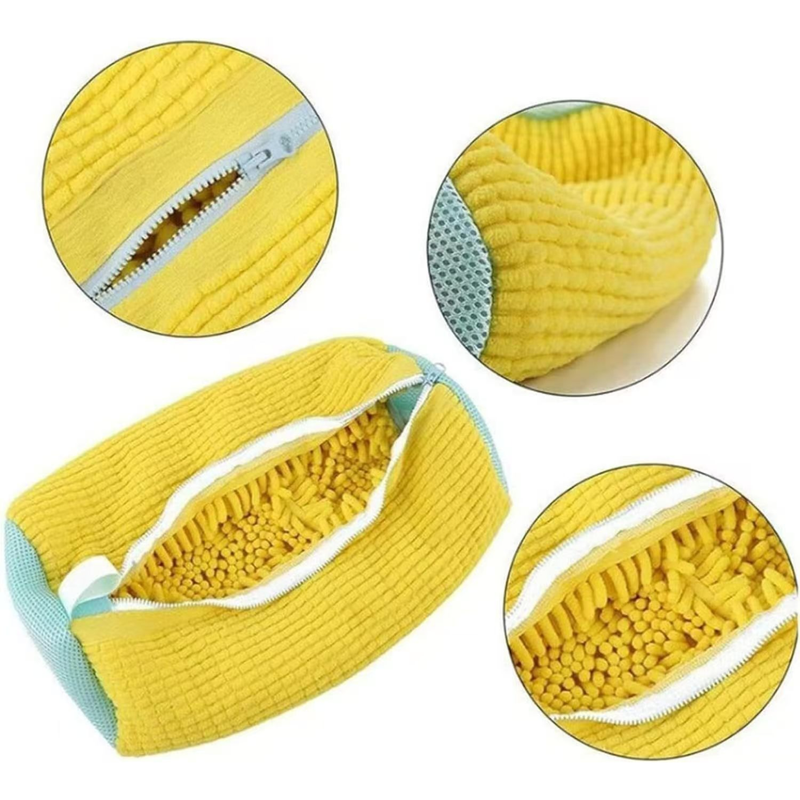 2-Pack Washing Machine Shoe Wash Bags, Thick Chenille Lining Anti-Deformation Shoe Laundry Bags with Durable Zippers for Sneakers and Canvas Shoes - Yellow - Image 3
