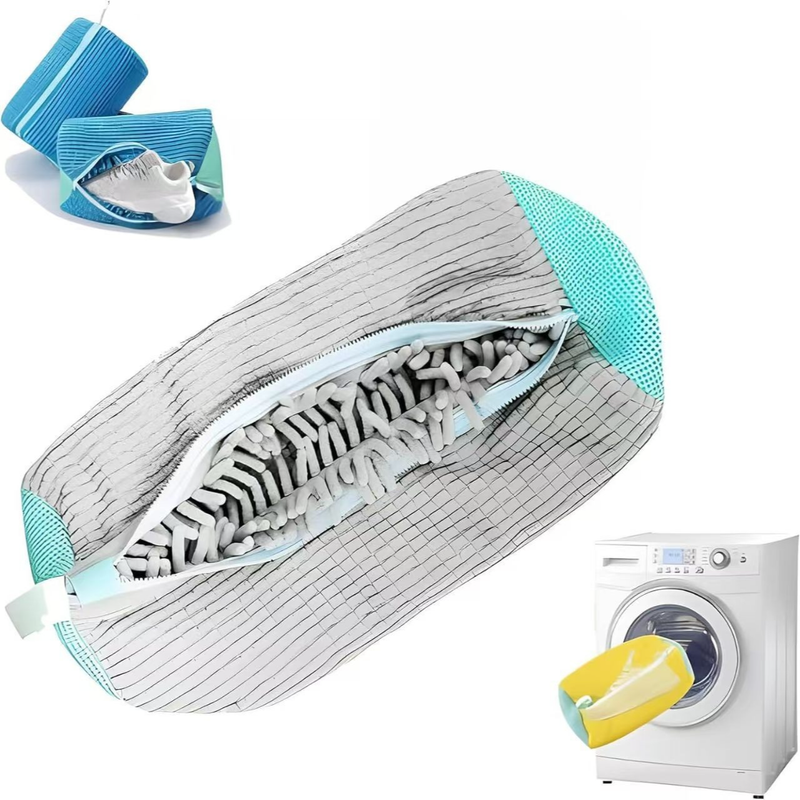 2-Pack Washing Machine Shoe Wash Bags, Thick Chenille Lining Anti-Deformation Shoe Laundry Bags with Durable Zippers for Sneakers and Canvas Shoes - Gray - Image 1