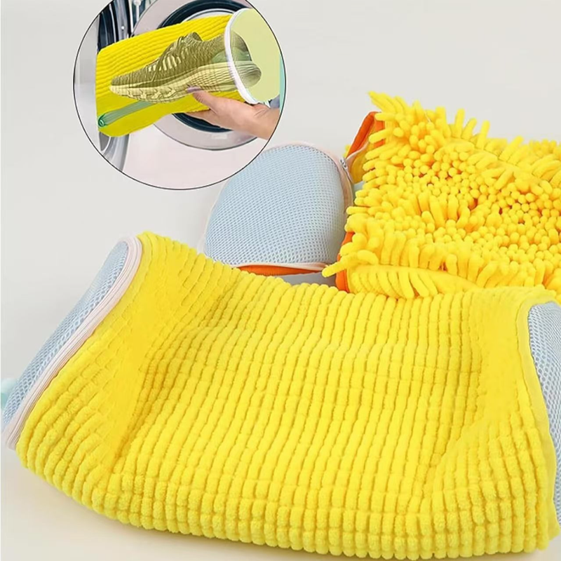 2-Pack Washing Machine Shoe Wash Bags, Thick Chenille Lining Anti-Deformation Shoe Laundry Bags with Durable Zippers for Sneakers and Canvas Shoes - Gray - Image 2