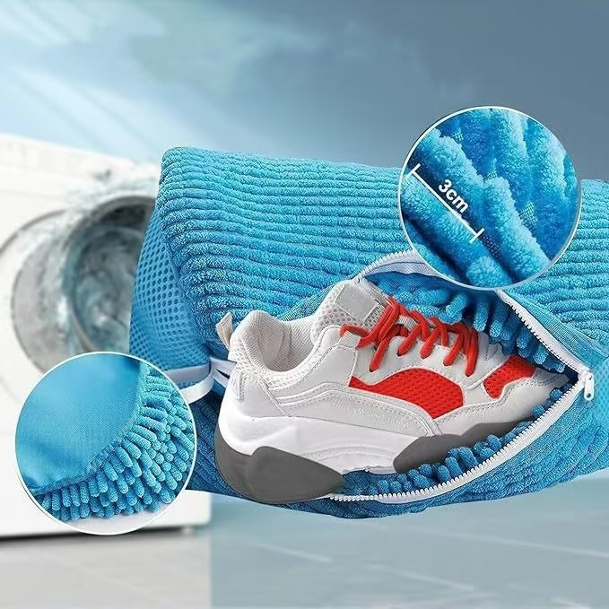 2-Pack Washing Machine Shoe Wash Bags, Thick Chenille Lining Anti-Deformation Shoe Laundry Bags with Durable Zippers for Sneakers and Canvas Shoes - Gray - Image 4