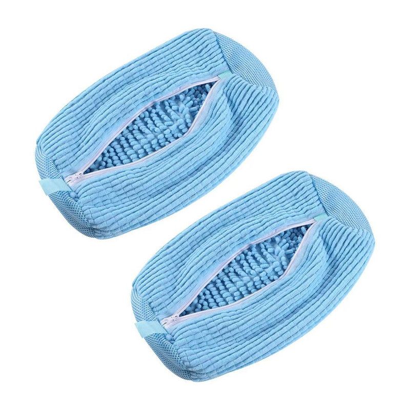 2-Pack Washing Machine Shoe Wash Bags, Thick Chenille Lining Anti-Deformation Laundry Bags with Durable Zippers for Sneakers and Canvas Shoes - Blue - Image 1